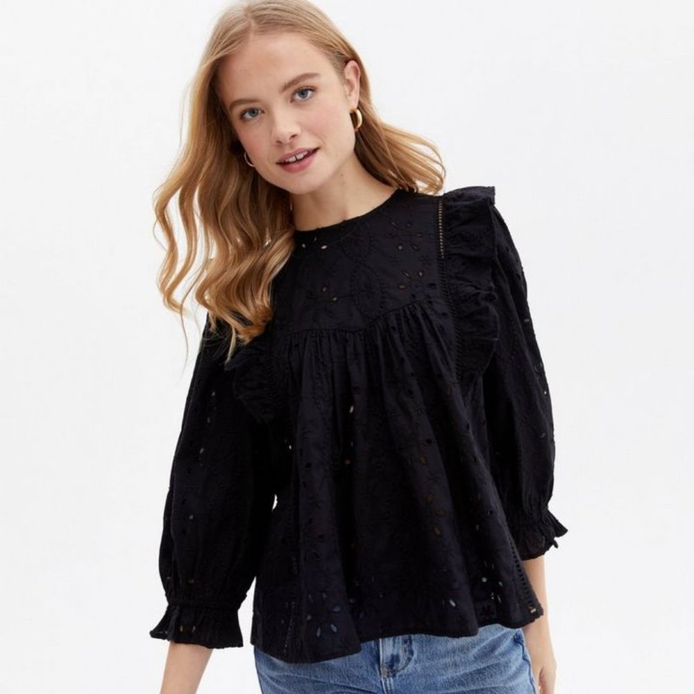 NWT New Look Broderie Frill Puff Sleeve Blouse
